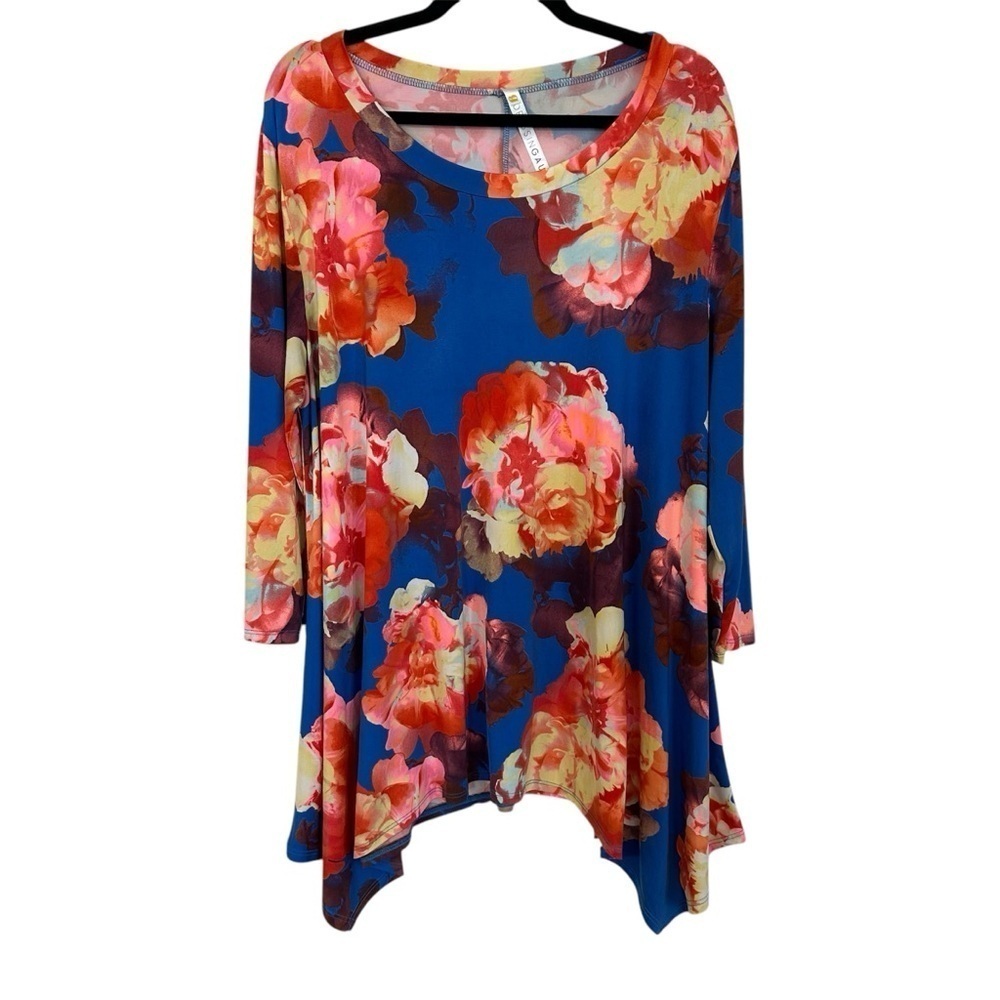 Dressin Gaudy Boutique Women’s 3/4 Sleeve Scoop Neck Floral Tunic Sz 2XL GUC